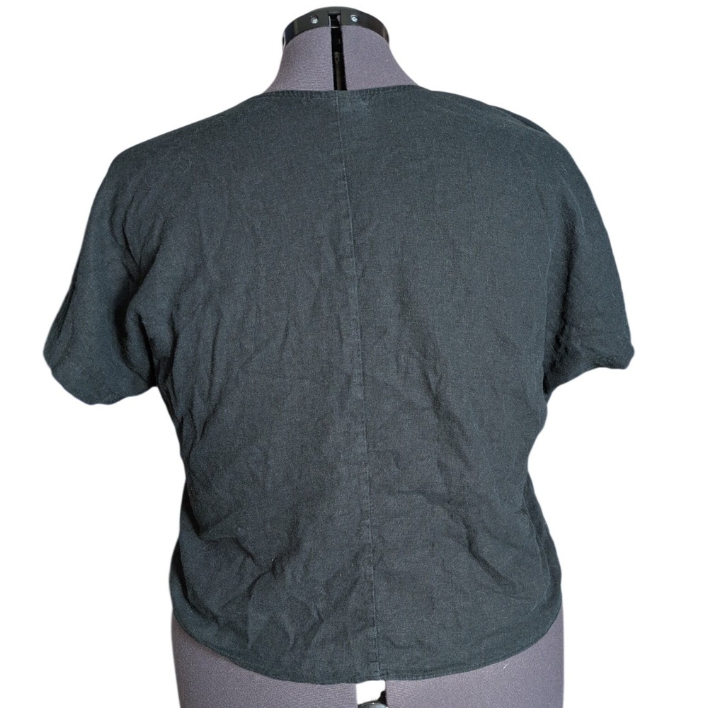 Ava & Viv Black Linen Blend V-Neck Tie Front Short Sleeve Top Plus Size XXL - Picture 2 of 7